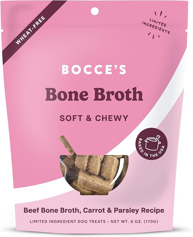 Bocce's Bakery Bone Broth Flavor Soft & Chewy Dog Treats, 6 oz | Oven Baked, Wheat-Free Everyday Dog Treat Cookies - Made with Real, Limited Ingredients and Baked in The USA