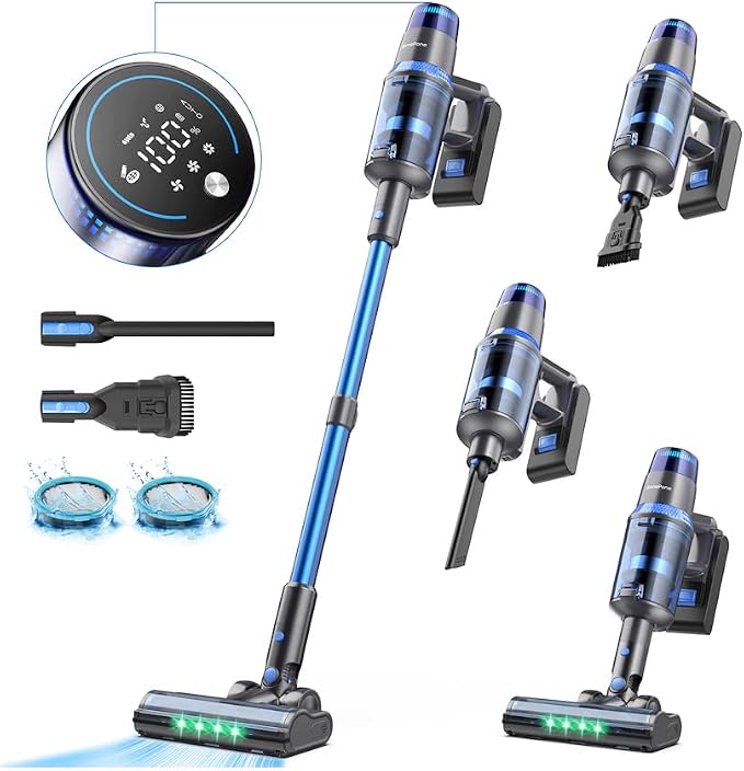 V25 Cordless Vacuum Cleaner, 680W 60Kpa Powerful Stick Vacuum with Dust Sensor, Digital Display, 4000mAh Rechargeable Battery up to 60Mins, Versatile for Pet Hair, Floor, Carpet