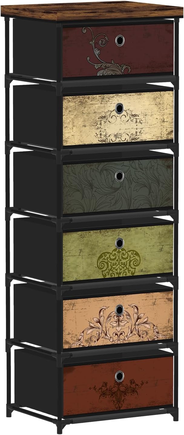 VASICAR 6 Drawers Storage Organizer Cabinet, Decorative Storage Chest, Small Dresser, Stand Nightstand for Bedroom, Living Room, Closet, Entryway, Hallway, Nursery, Dorm
