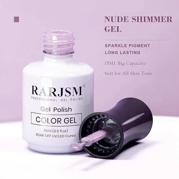 RARJSM Light Purple Glitter Gel Nail Polish Jelly Shimmery Sheer Lavender Nude Gel Polish Chunky Iridescent Sparkly Translucent Natural Color 15ml Soak off for French Manicure Nail Art Home Salon