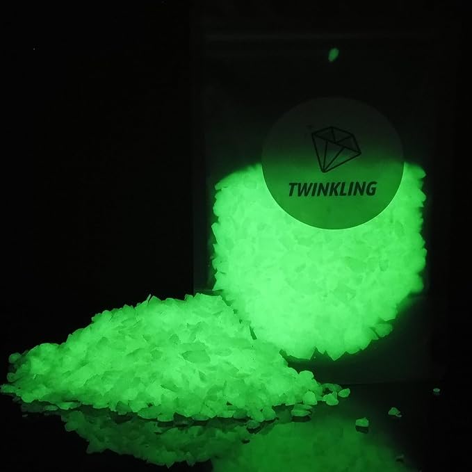 TWINKLING Glow in The Dark Crushed Glass, Broken Glass Glitter, Glow in The Dark Stones Gems Chips for DIY Resin Art Epoxy Crafts, Nail Art, Jewelry Making, Geode Painting, 1-3mm(200g) (Yellow Green)