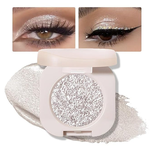 Glitter Shimmer Sparkle Eyeshadow Palette Makeup for Older Women, Silver Glitter Shimmer Metallic Holographic Multichrome Cream Iridescent Single Monochrome Eye Shadow Makeup, 12