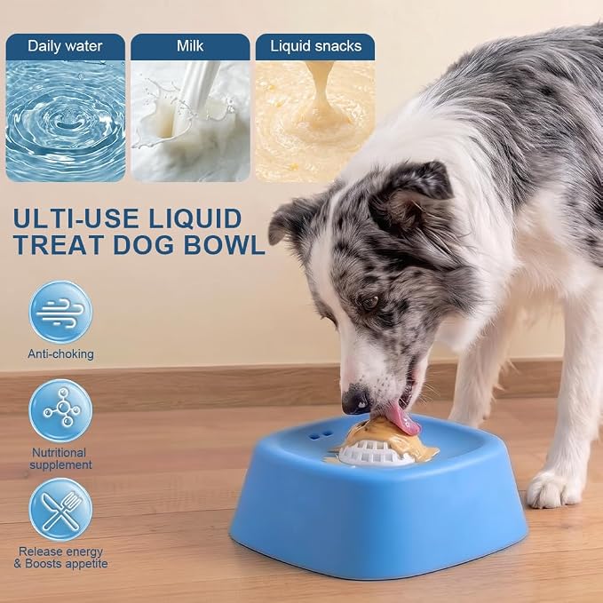 Aolso Slow Feeder Dog Bowl with Rolling Ball, Liquid Treat Lick Bowl
