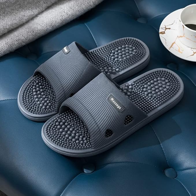 Acupressure Massage Slippers for Plantar Fasciitis for Women Acupuncture Slippers Arthritis Neuropathy Pain Relief Non-Slip Massage Sandals Women Stress Relief Gifts for Bath (Men 7.5-8.5, Dark Gray)