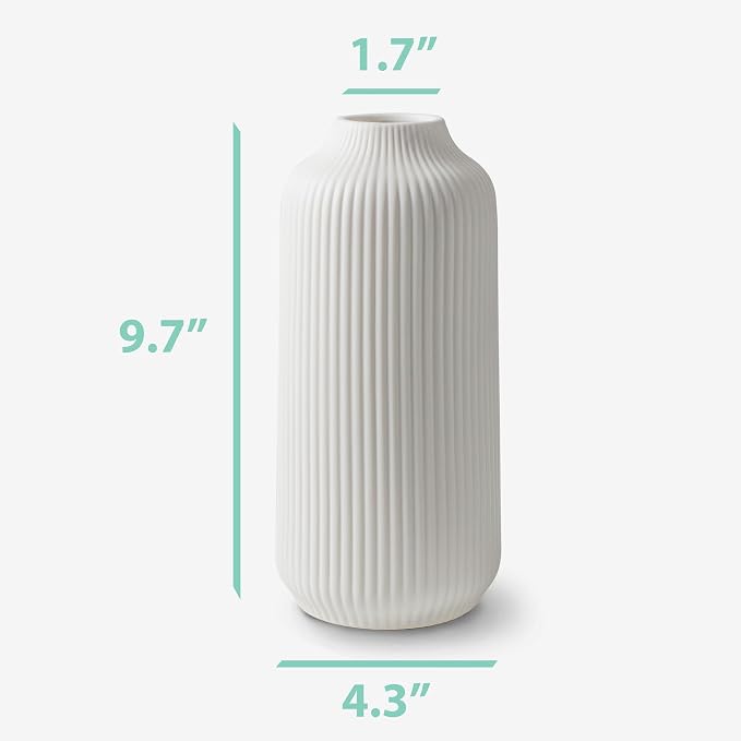 flature Ceramic Vase in Nordic Style, Decovase Large for Pampas Grass as Boho Deco, Vase White Matt 10 inch for Flowers, Scandinavian Design Home Decoration for Fresh Flowers, Dried Flowers (Size L)