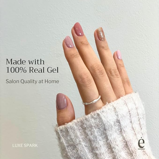 34 Piece Fully Cured Gel Nail Strips With No UV Light Needed, 14+ Days Gel Nail Polish Stickers, Salon Quality, Easy to Apply & Remove – Toxin Free, No Damage (Luxe Spark)