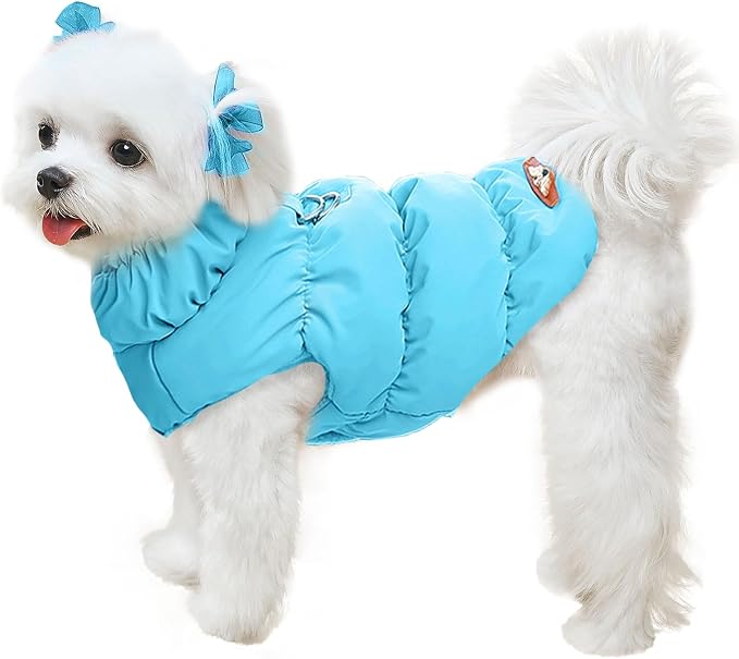 ABRRLO Winter Warm Dog Jacket for Small Medium Dogs Cat Cold Weather Coats with Harness Paded Dogs Fleece Vest Waterproof Windproof Dog Snow Jacket Pet Puppy Clothes (Blue,XS)