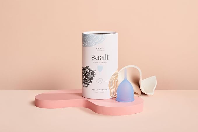 Saalt Menstrual Cup – Reusable Period Cup – Made for Comfortable, Leak-Free Protection Up to 12 Hours – BPA & Latex Free – Includes Cup & Carry Bag (Small, Ocean Blue)