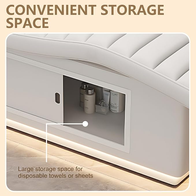 Massage Table - Electric Massage Table with White Ambient Light Design, Treatment Bed Includes Smart Adjustment, Ample Storage Space, Breathing Hole (White)