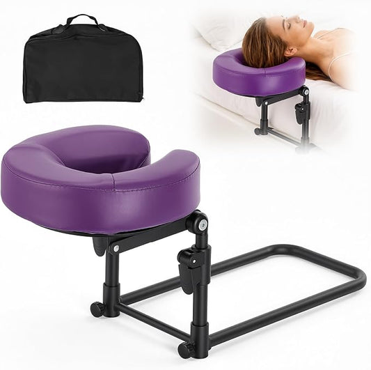Massage headrest for Bed with Storage Bag Mattress Top Massage Kit | Adjustable Massage Face Cradle at Home for Massage SPA Foldable & Portable Face Down Pillow After Eye Surgery (Purple)