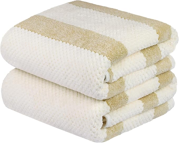 JML Microfiber Bath Towels Set, 2 Pack, 30" x 60", Oversized, Soft, Super Absorbent, Fast Drying, Perfect for Sauna, Shower, Sport, Fitness, Yoga, Waffle Stripe Light Brown