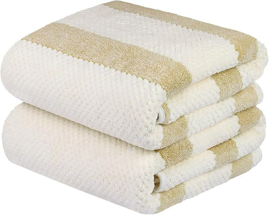 JML Microfiber Bath Towels Set, 2 Pack, 30" x 60", Oversized, Soft, Super Absorbent, Fast Drying, Perfect for Sauna, Shower, Sport, Fitness, Yoga, Waffle Stripe Light Brown