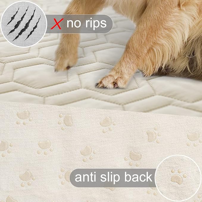 Tcksstex Waterproof and Anti-Slip Dog Bed Cover and Pet Blanket Sofa Pet Bed Mat ，car Incontinence Mattress Protectors Furniture Couch Cover for Most Cats Dogs, Pets（52x82-Ivory） (Pack of 2)