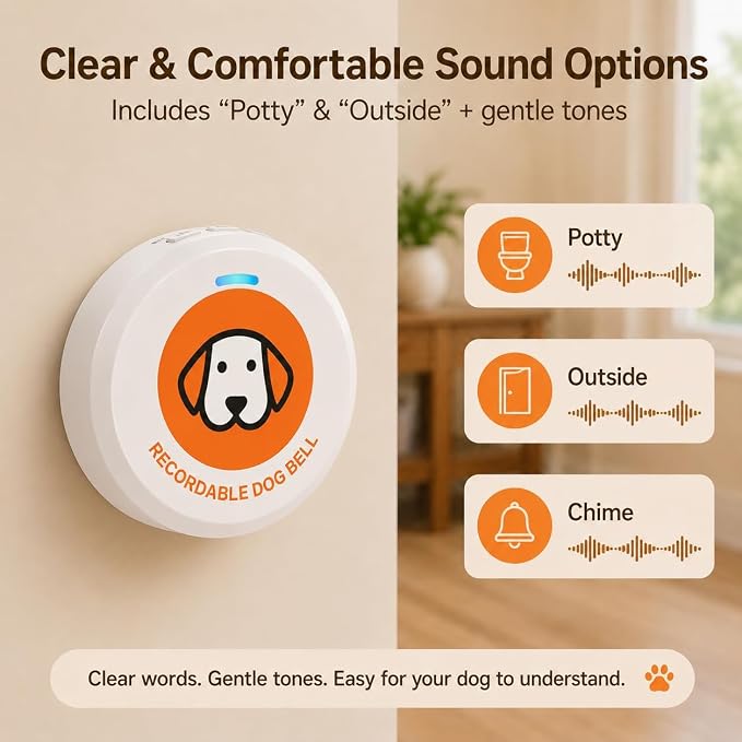 ChunHee Recordable Dog Doorbell – Train Your Dog with Your Own Voice, Puppy Potty Training Bell for Dogs to Go Outside, Touch Activated Dog Button with Potty & Outside Sounds