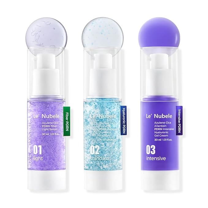 Le Nubele Azulene Cica PDRN Skin Regeneration Set (Serum + Ampoule + Gel Cream) 3-Step Skincare for Sensitive, Acne-Prone, and Aging Skin