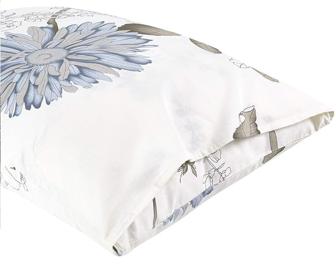 Wake In Cloud - Floral Pillow Cases, 100% Cotton Fabric, Vintage Flower Shabby Chic Farmhouse Botanical, Set of 2 Pillowcases Pillow Shams Covers, Gray Beige, Standard Size 20x26 Inches
