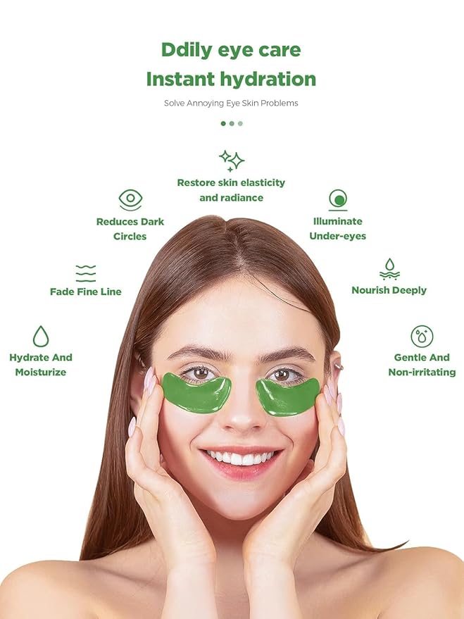 Under Eye Patches, 20 Pairs 24K Gold Eye Patches For Puffy Eyes, Under eye Bags, Wrinkles, Nourish Skin, Eye Masks With Collagen, 24K Gold, Hyaluronic Acid for Men & Women Gift (Aloe Vera Green)