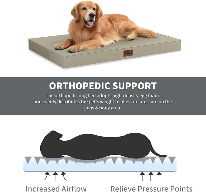 Orthopedic Waterproof Dog Bed for Small Dogs and Cats | Egg Crate Foam for Joint Support, Fits 30x19 Crates, TPU Waterproof Layer, Machine Washable 1680D Oxford Cover, Up to 30 lbs