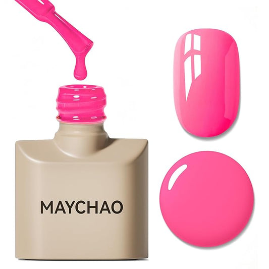 MAYCHAO 15ML Bright Pink Gel Nail Polish 1Pc Bubblegum Pink Gel Polish Soak Off UV LED Nail Polish Nail Art Starter Manicure Salon DIY at Home, 0.5 OZ