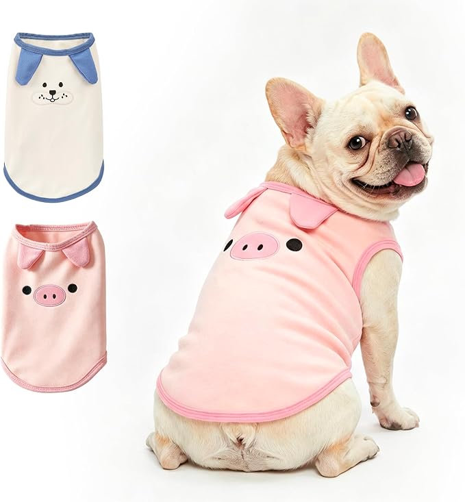 Dog Clothes for Small & Medium Dogs, Pet T-Shirts | 2 Pack Dog Shirt for Girl & Boy, Puppy Clothes, Tank Top for Summer & Winter (Cute Small)