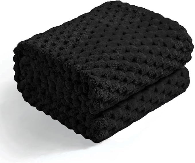 Excervent Hexagon Jacquard Throw Blanket for Bed, 50x70 Inches, Black | Decorative Fuzzy Flannel Fleece Throw Blanket for Sofa Bed Couch, Super Soft Cozy, Suitable for All Seasons