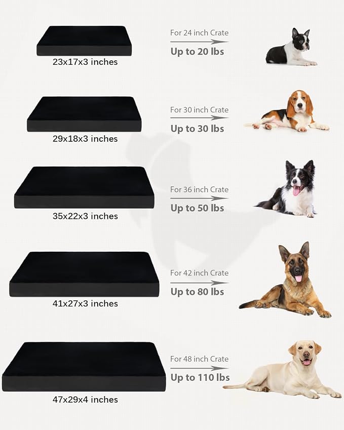 KSIIA Orthopedic Dog Bed for Medium Dogs with Waterproof Lining,Black,29x18 | Deluxe Soft Plush Dog Crate Bed, Washable Pet Mat with Removable Cover & Egg Crate Foam for Medium Dogs Sleeping & Relaxing