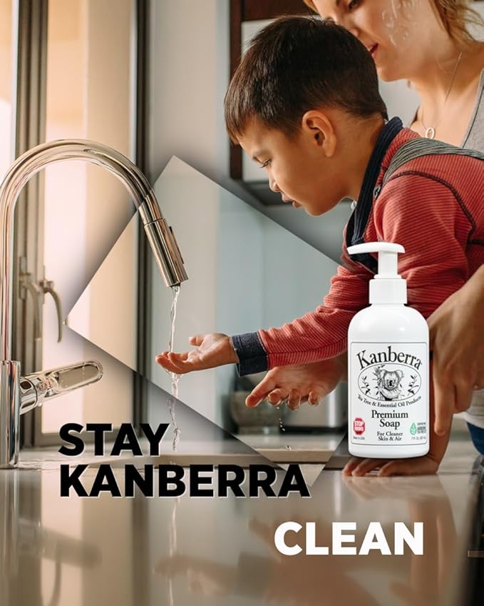 Kanberra Premium Soap 7 oz – Natural Tea Tree Oil Formula, Moisturizing & Antimicrobial, Gentle on Skin, No Harsh Chemicals – Fresh Scent, Refillable Bottle.