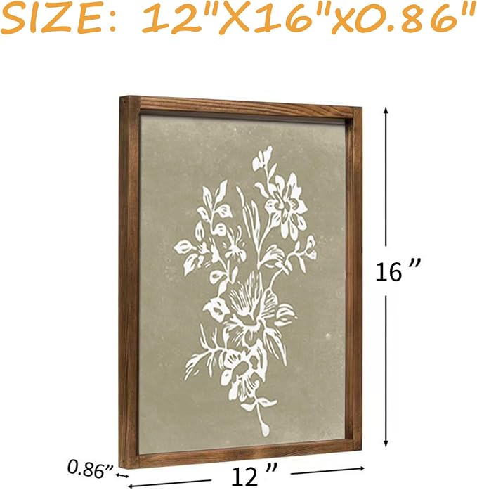 Liswit Framed Boho Wall Art Set of 4 for Wooded Minimalist Botanical Print Wall Art for Rustic Vintage Farmhouse Home Kitchen Wall Decor (Brown, 12x16)