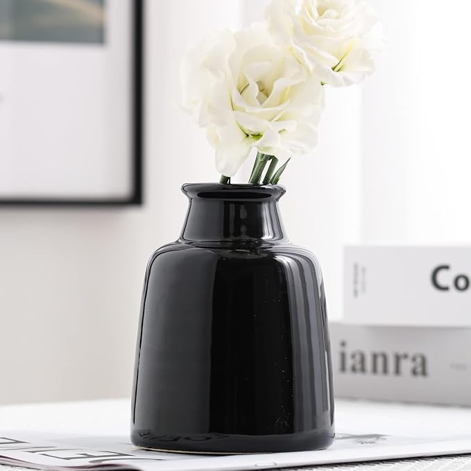 Black Small Vase Set of 3 for Modern Home Decor,Ceramic Vases for Centerpieces Flower Vases for Living Room Wedding/Dinner Table/Party-Black