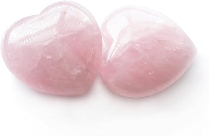 Polar Jade Set of 2 Hand-Carved Rose Quartz Puffy Hearts – 100% Natural Healing Crystals for Chakra Energy, Meditation, Massage, and Home Decor