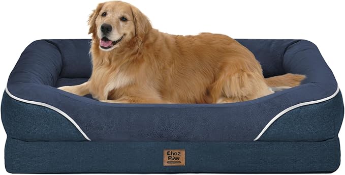 Waterproof Orthopedic XL Dog Bed for Large and Extra Large Dogs | Egg Crate Foam, 4-Sided Bolster Support, Waterproof Liner, Non-Slip Bottom, Machine Washable Cover, 42 x 30 Inch
