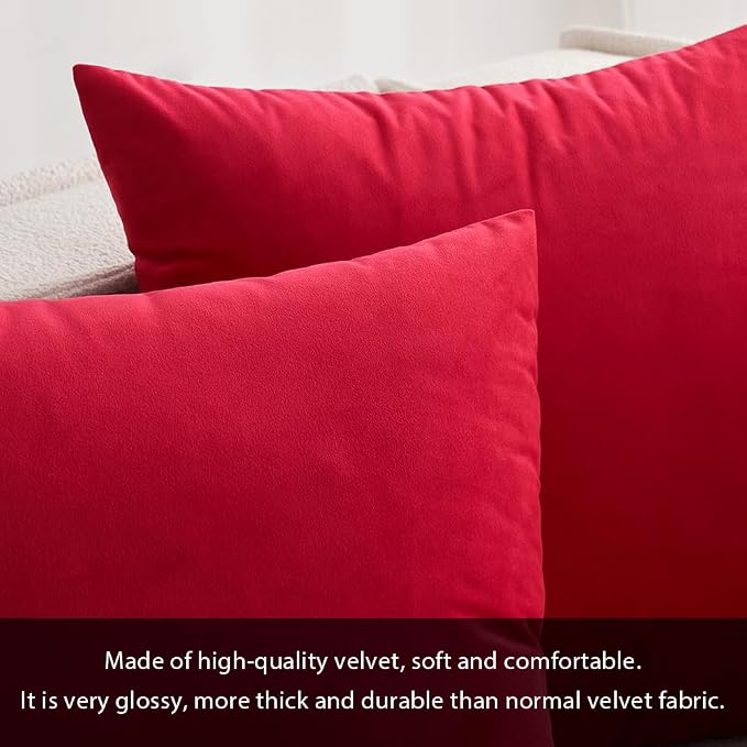 MIULEE 12x20 Inch Lumbar Velvet Throw Pillow Covers Red | Pack of 2 Soft Solid Decorative Pillow Covers, Modern Luxury Home Decor, for Chair Couch Sofa Bedroom Livingroom