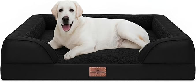 Comfort Expression Waterproof Orthopedic Dog Beds for Extra Large Dog | Supportive Egg Crate Foam XL Dog Bed with Removable Bolster, Dog Couch with Washable Cover & Non-Slip Bottom, 45x35 Inch