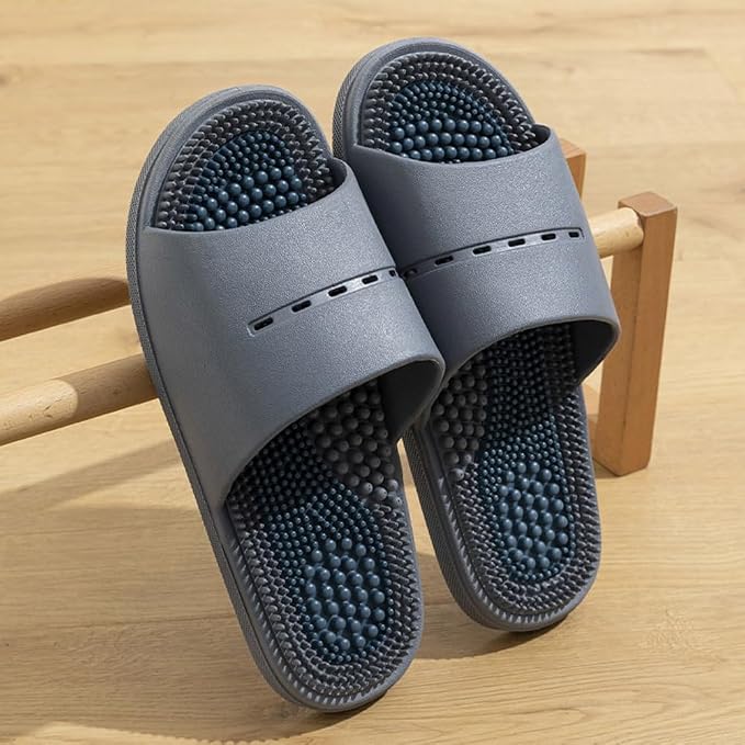 Acupressure Massage Slippers Acupressure Foot Massager Shoes Reflexology Sandals Gift for Men Women Reduce Feet Neuropathy Pain Relief and Tension (Dark Gray,US Women 8-9/ Men 6.5-7.5)