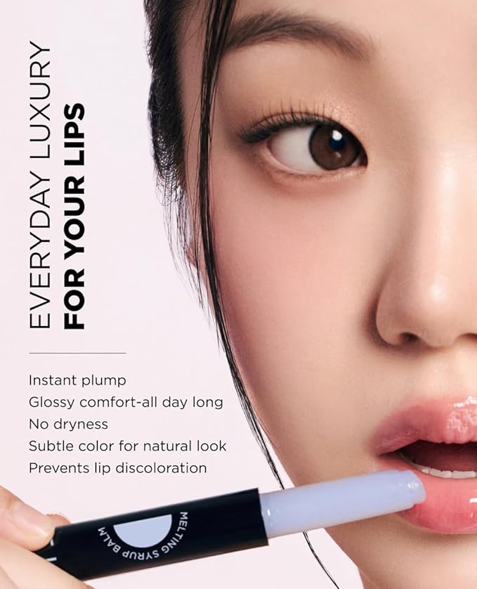 EITHER& Melting Syrup Balm (02 ICY BLUE), Korean Lip Balm, Plumping, Non-Sticky, Transparent, Cooling Sensation, Glossy Finish (0.25 fl. oz.)