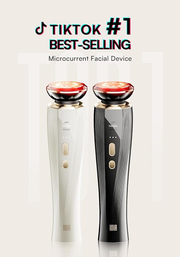 INIA 3-in-1 Red Light Therapy for Face and Neck Beauty Device for Puffiness & Skin Firming Skincare Tool (Black)
