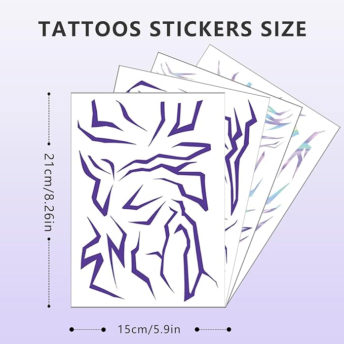 Purple Ombre Temporary Patterns Tattoo – Halloween Water Transfer Realistic Waterproof Body Art for Cosplay, Halloween, and Party Makeup (4 PCS)