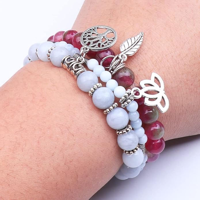 UEUC Tree of Life Yoga Healing Stone Bracelets,Multilayer Lotus Chakra Stone Reiki Bracelet Sets,Anxiety Crystal Natural Stone,for Women Stress Relief