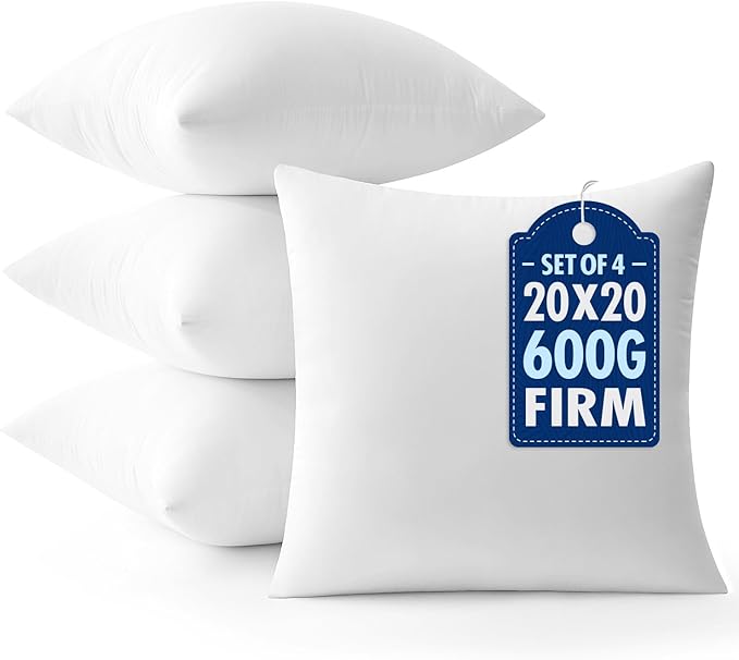 MIULEE 20x20 Throw Pillows Inserts 4 Pack, Decorative Pillows for Couch Bed | 100% Virgin Filling, Full and Fluffy, Lumbar, Back and Neck Support