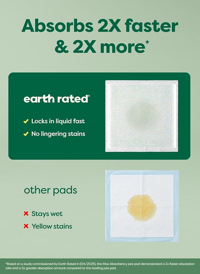 Earth Rated 40 Puppy Pads, Max Absorbency Pee Pads for Dogs, XL | Max Absorbency,Absorbs 2X Faster & 2X More, Leak Prevention, Potty Training, Fragrance-Free, Unscented