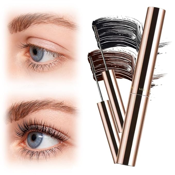 Ultra-Fine Lengthening Waterproof Quick-Dry Mascara, Waterproof Quick Drying Curling Mascara, Iron Wand Mascara, 3D Curling Eyelash Long, Lasting Smudge-Proof No Clumping (Brown)