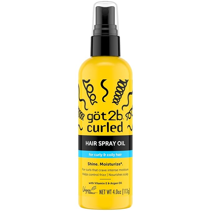 Got2b Curled Hair Spray Oil, 4oz, for curl types 3-4, curly and coily hair, helps control frizz and nourishes the scalp