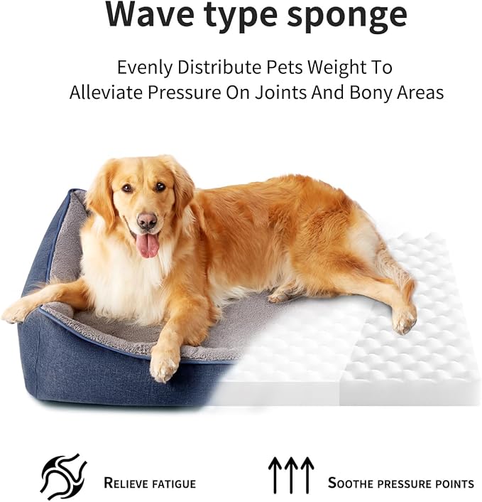 Tidore Orthopedic Dog Beds for Medium Dogs, Durable Egg Crate Foam Sofa Dog Bed wit Washable Removable Cover,Waterproof Lining,Pet Bed for Large Dogs (Navy Blue-Velvet, 39.4" L x 31.5" W x 7.4" Th)