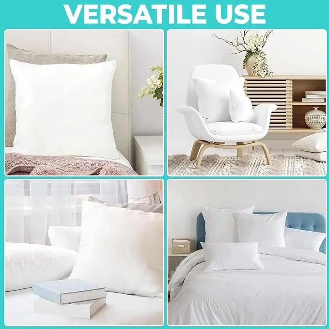 QUBA LINEN Throw Pillow Inserts (Set of 2, White), 12x12 Inches - Premium Cushion Fillers for Sofa, Bed, and Home Décor (12x12 Inch (Pack of 2))