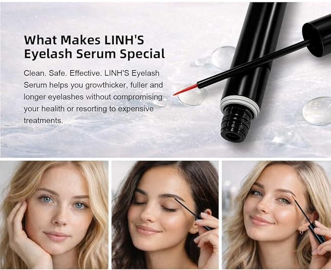LINH’S Eyelash Growth Serum – Lash Enhancing Serum for Longer, Fuller Looking Lashes, Biotin & Peptides, For Thin & Short Lashes, Oil-Free, Vegan, Cruelty-Free, 5ml