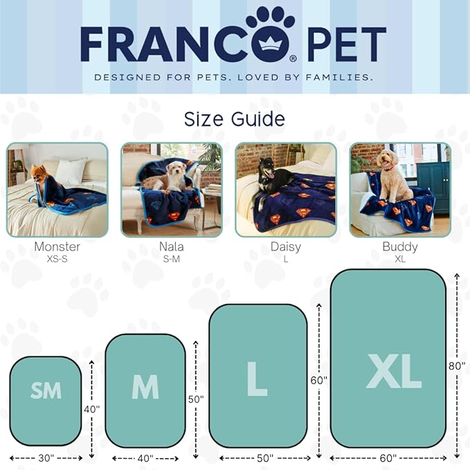 Superman DC Comics Waterproof Dog Bed Cover, Large 40x50 Pet Blanket for Furniture Bed Couch Sofa, (Officially Licensed) by Franco