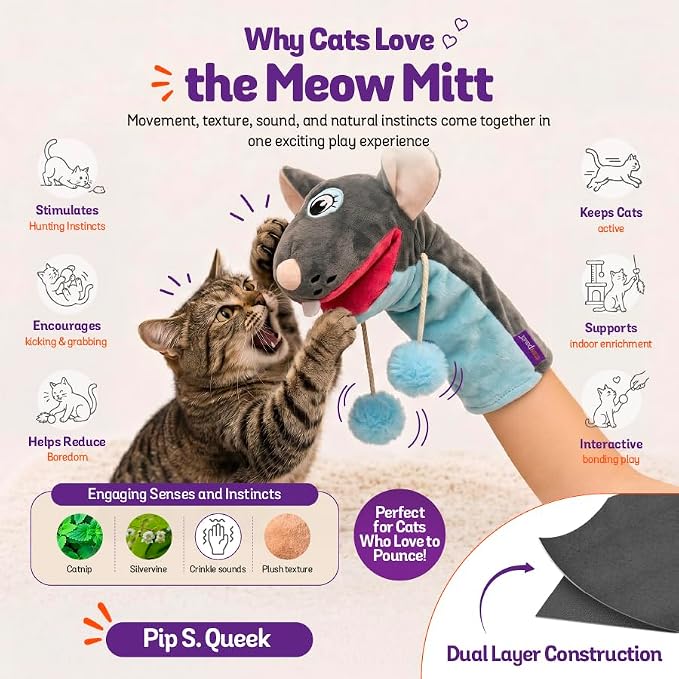 Meow Mitt Wearable Cat Wrestling Glove Puppet - Mouse