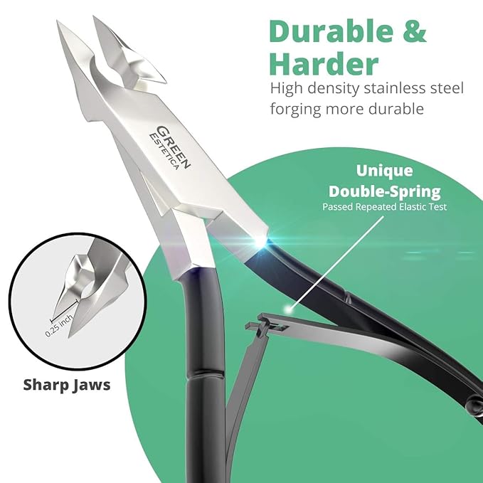 GREEN ESTETICA Professional Cuticle Trimmer with Cuticle Pusher Nail Cuticle Remover Nipper Silver Stainless Steel Sharp Blades Manicure Tools with Double Spring Nail Care Pedicure (Pack 2 - Black)