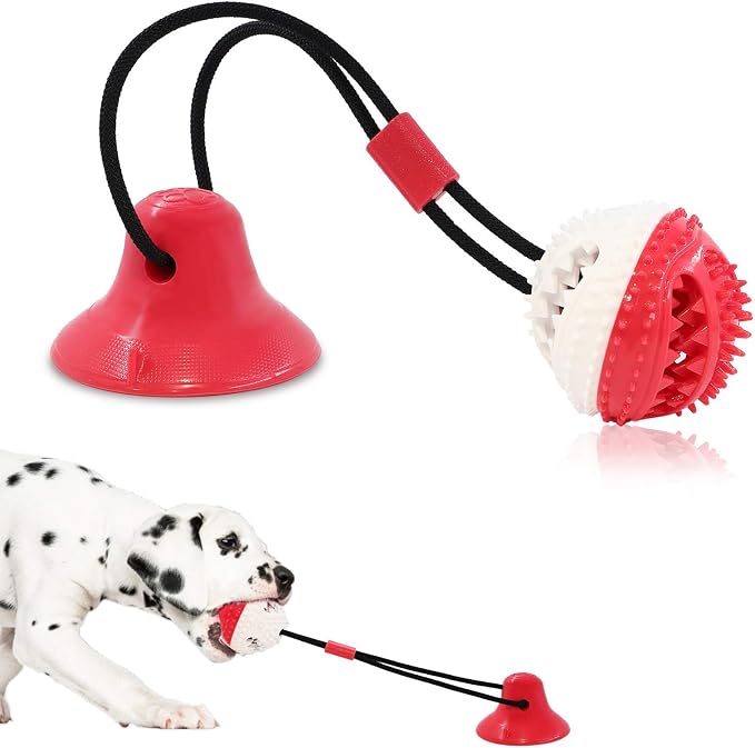 Askhald Dog Toys, Dog Chew Toys for Aggressive chewers,Rope with Suction Cup for Puppy Training Treats Teething for Boredom, Small Dog Puzzle Toy Treat Food Dispensing Ball (red)