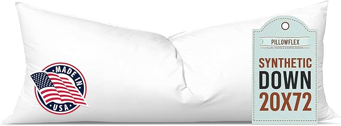 Pillowflex Synthetic Down Pillow Insert 20x72 in - Karate Chop Pillow | Large King Sham Form, Plush Polyester Cotton Blend, Cloud-Like Comfort, Clump-Resistant Fill, Smooth Elegant Finish